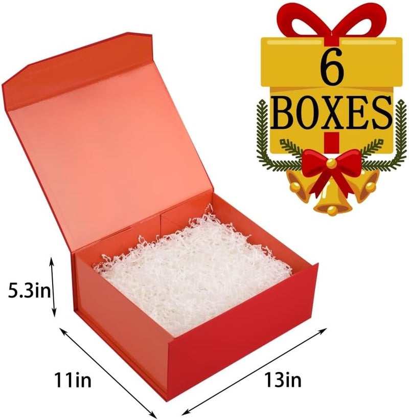 PACKGILO 6 Pcs Red Gift Box Large 13x11x5.3 Inch Red Large Gift Box with Crinkle Paper Magnetic Box with Shredded Paper Luxury Gift Boxes with Lids for Presents - Image 3